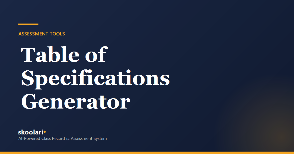 Table of specifications generator that builds a TOS automatically